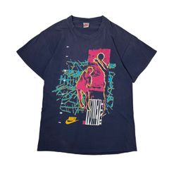 【L】90s USA製 NIKE 銀タグ グラフィック Tシャツ アート バレーボール ネイビー シングルステッチ