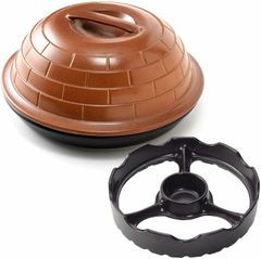 村の鍛冶屋 オリジナルピザ窯26cm＋ガスコンロ用焼き台セット ［MK-PZ26SET］＜日本製＞ ニューセラミックス。ガス火・直火・炭火、オーブン、電子レンジ、温度センサー付ガスコンロでも！キャンプや自宅でピザ・燻製・パン・焼芋・焼魚