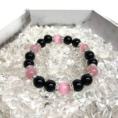 キャッツアイ(ピンク) オニキス パワーストーン ブレスレット (シルバー) メンズ・レディース　男性・女性　数珠ブレス 開運 [23]