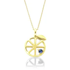 9月 誕生石 サファイア 可愛い みかん 輪きり モチーフ プチペンダント &キラキラ輝く華奢ゴールドチェーンネックレス 美輪宝石 ※製作納期約４週間