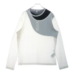 Y-3 (ワイスリー) ハーフボタン クルーネック アシンメトリー長袖Tシャツ カットソー ホワイト/ブラック 682992