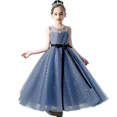140_ブルー [FairyHouseVsmile] ドレス 子供 プリンセス ドレス ピアノ発表会 ドレス 女の子 フォーマル 結婚式 入学式 卒業式 コンクール 刺繍 入園式 七五三 お誕生日 記念写真 パーティー ドレス 120/130/140/150/