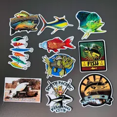 防水ステッカー　10枚セット　『 フィッシング　釣り　トラウト　ブラックバス　魚　FISH 』シールセット　iPhoneやスマホケース、MacBookに最適！　　輸入雑貨　レトロ　.(STK014)
