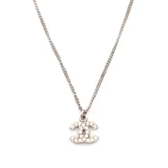 シャネル CHANEL ココマーク ネックレス CC ラインストーン 42cm シルバー 7-5-162