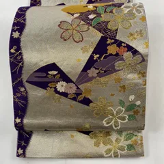 503y10☆袋帯 花唐草 菊 桜 松 鹿の子 金糸 唐織☆美品 成人式 結婚式