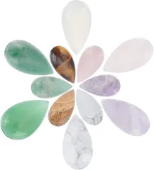 PH PandaHall 12個 天然石 カボション 2サイズ ミックス ストーン パワーストーン 雫形 デコ素材 多種多様 チャーム ペンダント ジュエリー用 アクセサリーパーツ イヤリング(ミックスカラー)