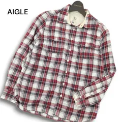 AIGLE エーグル 通年 ロゴ刺繍★ 長袖 ワーク チェック シャツ Sz.M メンズ