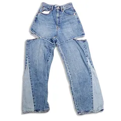 マウジー CUT OUT WIDE STRAIGHT ダメージデニム[b40-54］