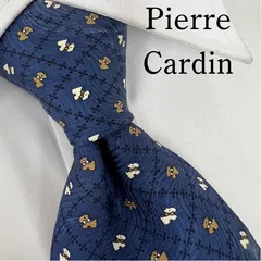 《美品》Pierre Cardin (ピエール カルダン) シルクネクタイ 犬柄 ネイビー