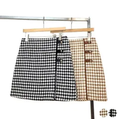 ゴルフウェア レディース 韓国 スカート 千鳥格子 チェック 柄 Ａライン ウール ベルト おしゃれ フェミニン エレガント 秋 冬 クラシック レトロ ゴルフウエア ベージュ  黒 スポーツウェア