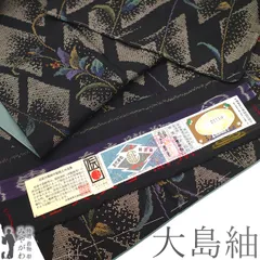 【新古品】 本場奄美大島紬 着物 未使用 正絹 袷 大島紬 ７マルキ 一元式 泥染め 黒こげ茶 菱 草花 おしゃれ カジュアル 春 秋 冬 紬 着物 美品 仕立て上がり 身丈164 裄丈67 Ｌサイズ みやがわ sb16398