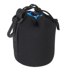 【人気商品】水 デジタル一眼レフカメラレンズ ネオプレンレンズケース コーヒーカップ用 厚い保護付き 巾着レンズポーチ ブラック 14cm x 8.5 ブルー カメラレンズバッグ PATIKIL