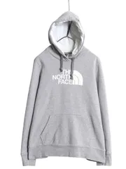 【お得なクーポン配布中!】 US企画 ノースフェイス プリント スウェット フード パーカー レディース L 古着 アウトドア プルオーバー トレーナー 裏起毛 ツートン 灰