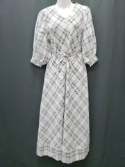 ◇ Every very nice claup チェック柄 七分袖 ロング ワンピース サイズF ホワイト ブラック レディース P  【1407100035090】