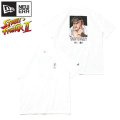 신품 NEWERA 뉴에라 STREET FIGHTER II 스트리트 파이터 II 콜라보레이션 반소매 T셔츠 반소매 T셔츠 티셔츠 게임 캐릭터 류 백프린트 스트2 스트II 유니섹스 맨즈 레이디스 화이트 화이트