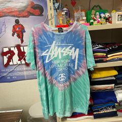 良品 STUSSY ステューシー   プリント Tシャツ タイダイ ブルー グリーン Mサイズ ストリート アメカジ 古着MIX