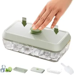 [新品※未使用] 製氷皿 製氷器 製氷機 保存容器付き 蓋付き 氷スコッ 四角氷イスキューブ 氷トレー ふた付き 小分け ソフト取り出しやすい 冷凍保存 耐久性 家庭用 アイストレー 氷モールド 氷容器 (緑)のサムネイル