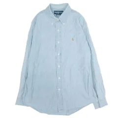 良品 RALPH LAUREN ラルフローレン シャンブレー ボタンダウン シャツ カットソー ポニーロゴ ウォッシュ加工 Ｌ ライトブルー メンズ 古着 中古 USED
