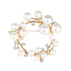 ブローチ パールブローチ レディース スーツ ジャケット アクセサリー ジュエリー ジルコニア ゴールド エレガント フォーマル 発表会 卒業式 入学式 結婚式 プレゼント ギフト (ゴールド) [ゴールド]