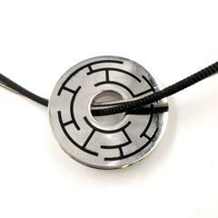 HERMES サークル プレート  メタル シルバー×ブラック ネックレス