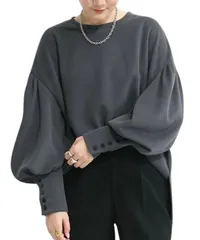 [グリーンパキラ] おしゃれ 可愛い服 トップス レディース 秋冬 春 パフスリーブ 長袖 カットソー プルオーバー ぽわん袖 オフィスカジュアル レディーストップス 体型カバー 着痩せ 春服 秋服 トレーナー 秋 冬 長袖 [ダークグレー] [L] [標準]