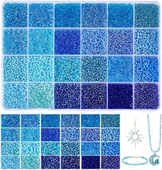 PH PandaHall 24000個 ビーズ手芸 2mm ガラス製 シードビーズ ブルー ガラスビーズ 夏のブレスレット 小さなクラフトビーズ 24色の青 丸形 DIY用品 手芸用品 ジュエリー用 アクセサリーパーツ( ブルー)