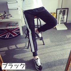 【新品】ジョガーパンツ サイドライン入りジャージパンツ ブラック Mサイズ