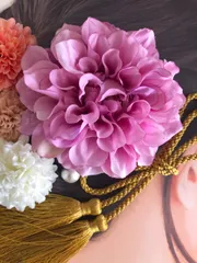 和装　髪飾りセット(かすみ草つき、ローズピンク)