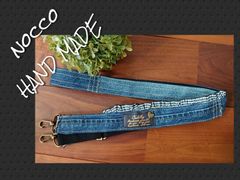No.642【DENIMRemake SHOLDER チェックフリル】デニムリメイクショルダー紐👖ネックストラップ💚スマホストラップ❇️