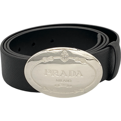 PRADA プラダ サフィアーノレザー シルバー金具 ベルト メンズ 表記サイズ 40/100ブラック