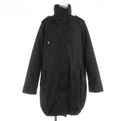バーバリー ロンドン BURBERRY LONDON スタンドカラーコート ロング ジップアップ キルティングライナー付き 裏地ノバチェック 44 XL 黒 ブラック /KU