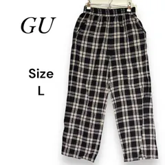 GU　ジーユー　チェック　ストレート　ワイド　パンツ　綿100％