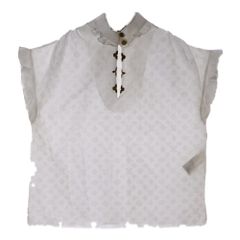 LOUIS VUITTON (ルイヴィトン) 19AW モノグラムフリルノースリーブシャツブラウス RW192WW AQV FHBL13 ホワイト レディース