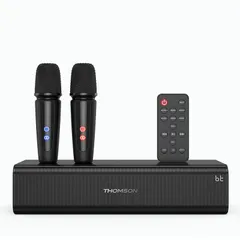 THOMSON カラオケセット 拡声器 ワイヤレスマイク2本付き PAセット Bluetooth5.0 ワイヤレスステレオ対応 家庭用 USB再生 ポータブルスピーカー 屋外 スピーチスピーカー USB-C充電式ワイヤレスマイク 小型 ホームカラオケKTV 1