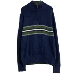 Eddie Bauer コットンニット セーター S ネイビー グリーン エディーバウアー ハーフジップ 古着卸 アメリカ仕入 a702-5521