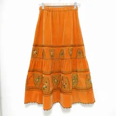 #wxc ノンノンドール nonnondorl スカート ベロア調 オレンジ系 黄色 花モチーフ 刺繍 レース 切替 レディース [961179]