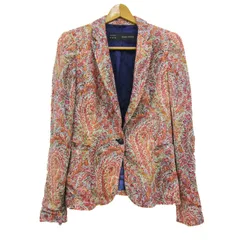 ザラ テーラードジャケット ストレッチ ペイズリー柄 アウター レディース USA Mサイズ オレンジ×ミント×黄緑 ZARA 【中古】