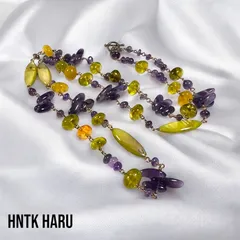 HNTK ライトグリーンシェル＆アメジストロングネックレス　N0735