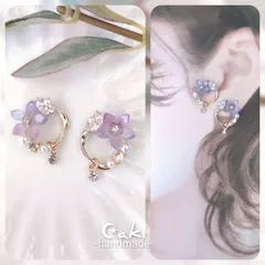 パープル系お花❀.*･ﾟピアスorイヤリング♪ハンドメイド
