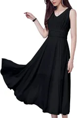Aguilucho(アリルチョウ） マキシ ワンピース ノースリーブ ロング シフォン きれいめ リゾート レディース サイドファスナー改良 黒 色 サイズ( 7:ブラック,  S)