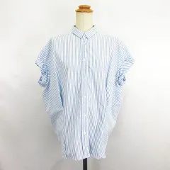 アーバンリサーチ ドアーズ URBAN RESEARCH DOORS シャツ ブラウス  半袖 フレンチスリーブ ストライプ コットン One ブルー×ホワイト ※EKM