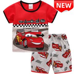 ✨新品✨ カーズ パジャマ 子供服 ライトニング・マックイーン 半袖Tシャツ&ショートパンツ 上下セット 男の子 Cars 100 110 120 130 キッズ 夏服 プレゼント 誕生日 ルームウェア コットン 綿 キッズパジャマ 半袖パシャマ