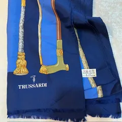 トラサルディ　TRUSSARDI　シルクスカーフ　ゴールドステッキ　ブルー