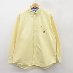 XL/古着 トミーヒルフィガー 長袖 ブランド シャツ メンズ 90s ワンポイントロゴ オックスフォード 大きいサイズ コットン ボタンダウン 黄
