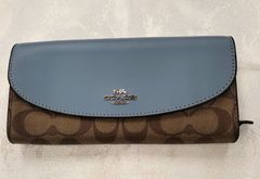 コーチ　COACH　ラグジュアリー　スリム　エンベロープ　ウォレット　レザー　PVC　シグネチャー　長財布　かぶせ蓋　レディース　ライトブルー　ベージュ㊳