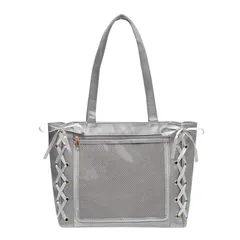 [ハルジオ] 痛バッグ 痛バ A4 痛バック サテン レースアップ トート トートバッグ 推し活バッグ いたバック 推し活 オタ活 推し バッグ バック 可愛い 大容量 人気 いたばっぐ いたばっく いたば リボン黒 白 青 紫 水色 シルバー  [シルバー]