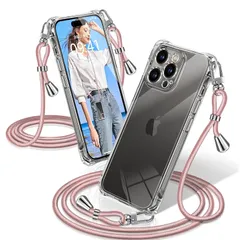 iPhone 14 Pro Max ケース クリア ショルダー 耐衝撃 iPhone14ProMax スマホケース 透明 織りストラップ付き 肩がけ 首掛け 紐付き アイフォン14ProMax カバー 縄掛け シングルショルダーロープ 斜めがけ 調節可能な 1