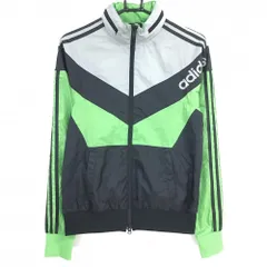 アディダス ジャケットブルゾン 黒×グリーン×ライトグレー 裏メッシュ フード収納  レディース S ゴルフウェア adidas