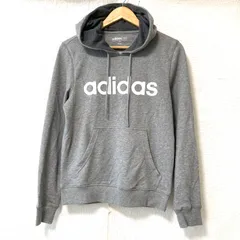 (^w^)b adidas neo アディダス コットン配合 パーカー プルオーバー フーディ ロゴプリント フロントポケット スポーティ ストリート シンプル トップス グレー 灰色 レディース 女性 サイズ M