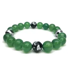 10mm 四神獣銀彫オニキス×緑瑪瑙 パワーストーン ブレスレット天然石 運気上昇 開運 金運 恋愛運 お守り 青龍 白虎 玄武 朱雀 シンプル メンズ・レディース 男性・女性 数珠ブレス 開運 ■